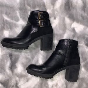 Zara Black Leather/Suede Bootie w Gold Buckles